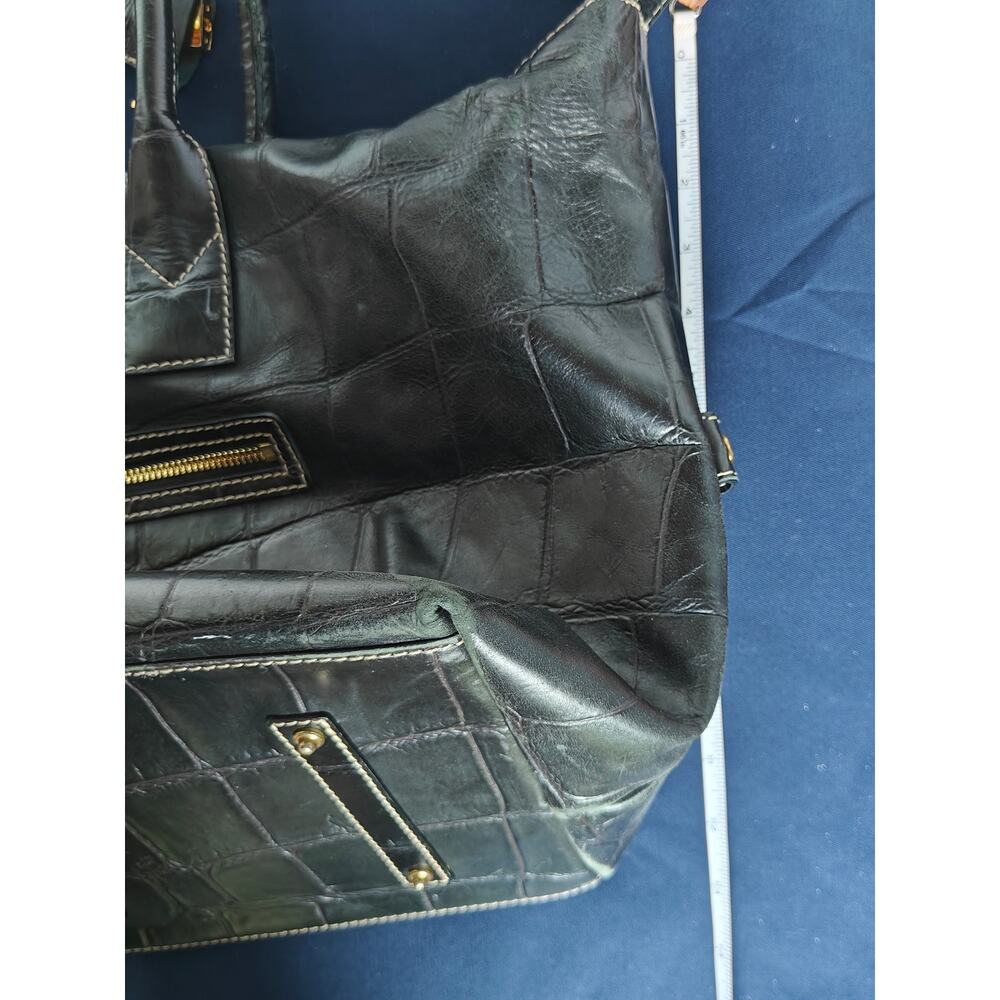 Dooney & Bourke Black Croc Embossed Medicine Bag Leather Satchel Red Lining - Picture 6 of 7